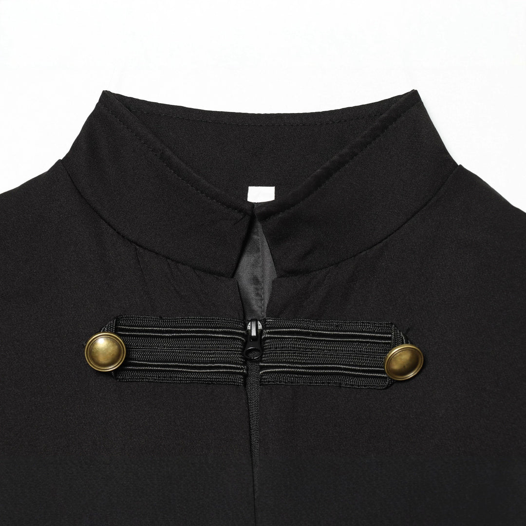 Women's Fitted Military Vest with Stand-Up Collar and Decorative Straps Mune Fashion