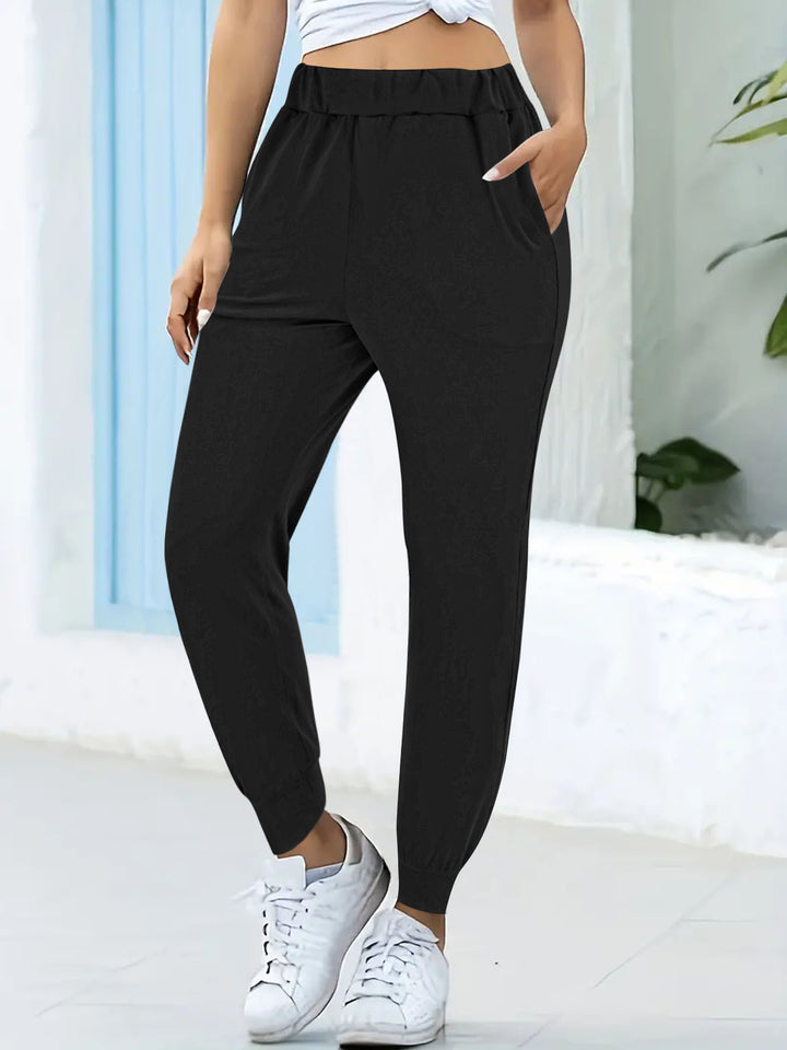 Women's Casual Jogging Pants with High Elastic Waistband, Side Pockets and Narrow Cuffs