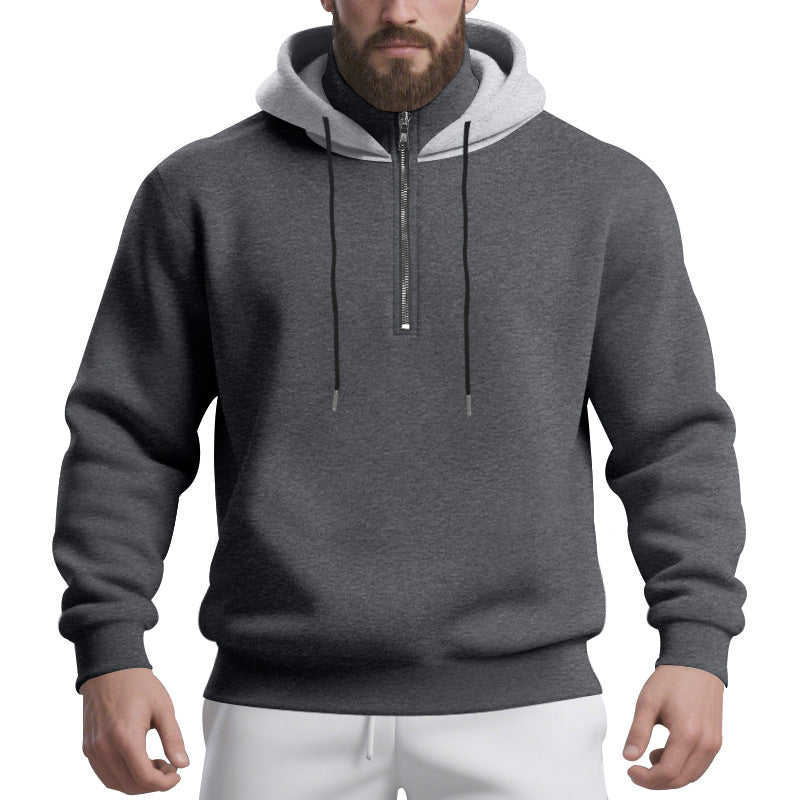 Men's half-zip hoodie with contrasting inner hood, drawstring, and ribbed cuffs Mune Fashion