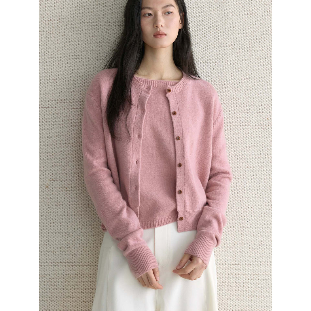 Women's Fine Fine Knit Cardigan with Matching Round Neck Sweater Mune Fashion