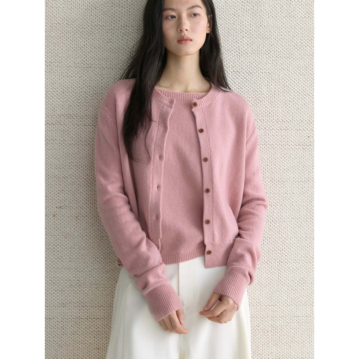 Women's Fine Fine Knit Cardigan with Matching Round Neck Sweater Mune Fashion