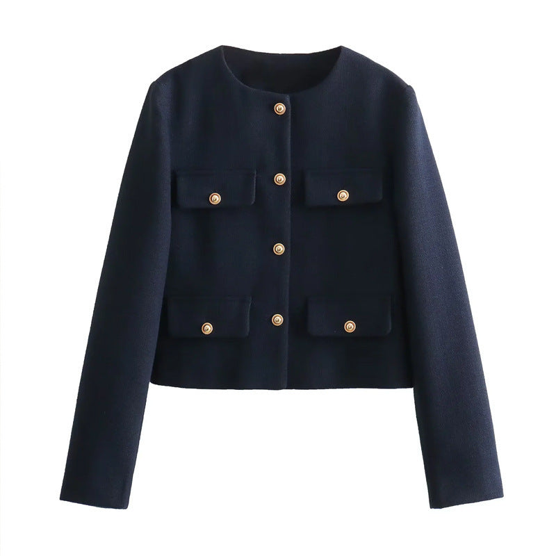 Women's Stylish Short Jacket with Flap Pockets