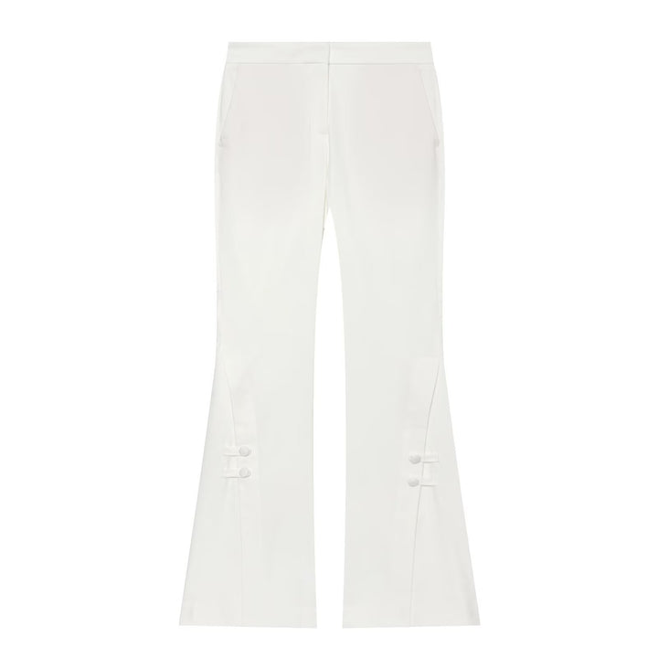 Women's High-Waisted Flared Pants with Decorative Button Closure and Side Pockets Mune Fashion