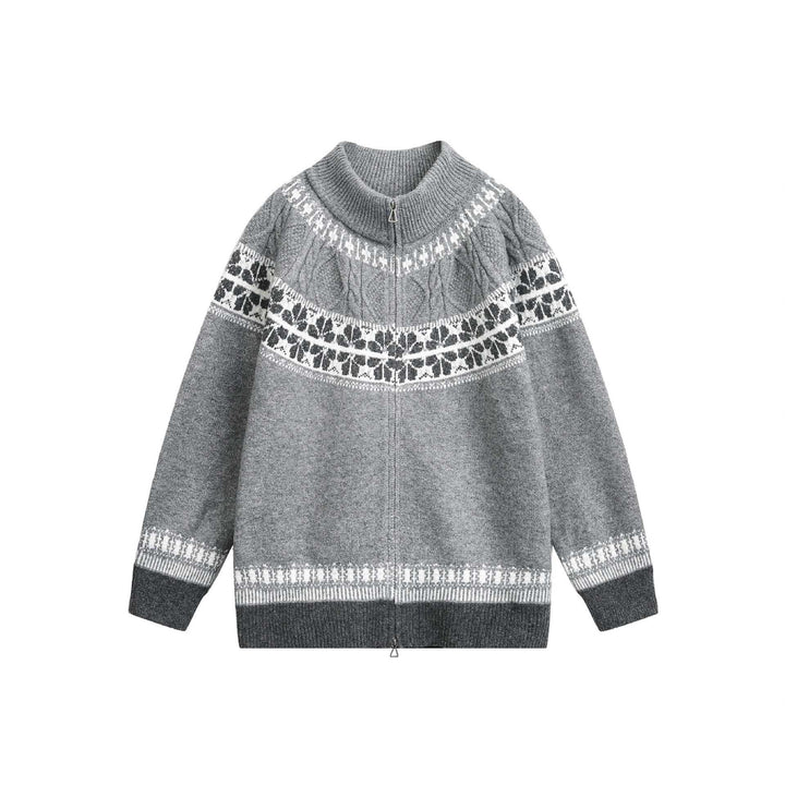 Women's knitted zip jacket in Norwegian pattern with high stand-up collar Mune Fashion