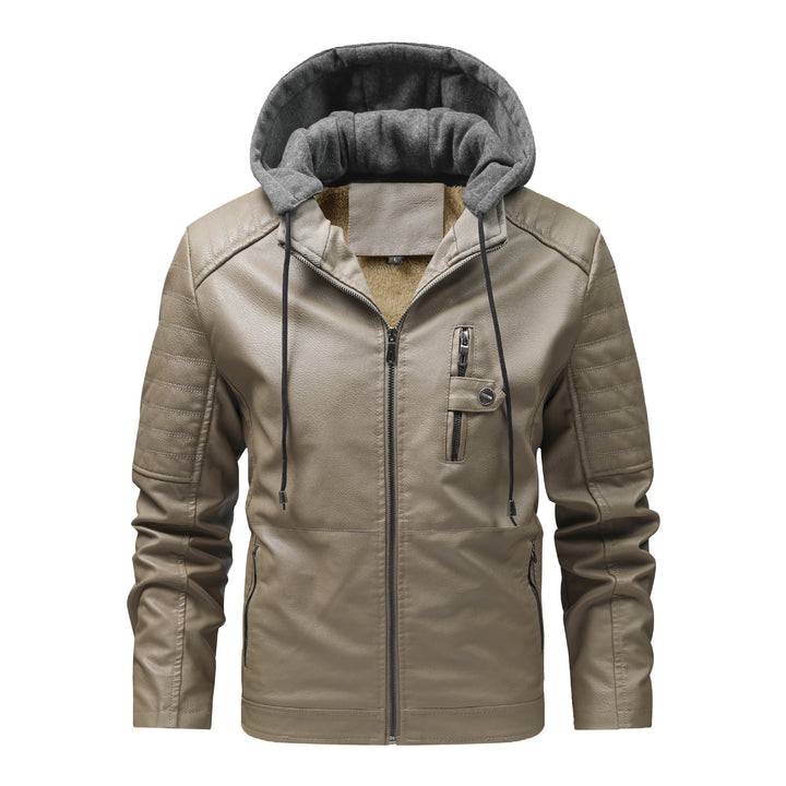 Men's Stylish Faux Leather Jacket with Hood Mune Fashion