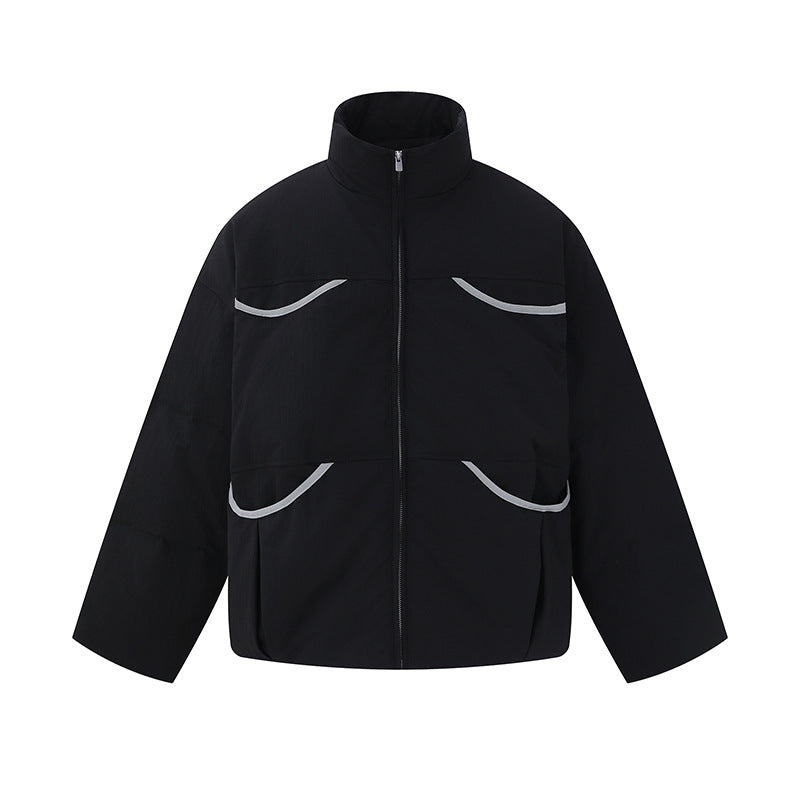 Men's short-cut quilted winter bomber jacket with stand-up collar and contrast-trimmed pockets Mune Fashion
