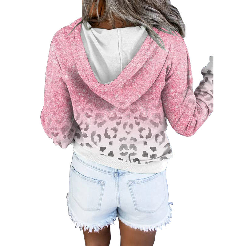 Women's hooded sweatshirt with button placket, ombré design and leopard print Mune Fashion