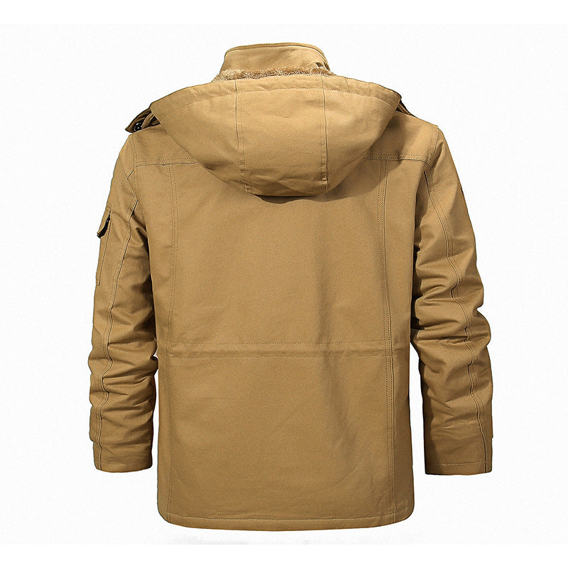 Men's nano thermal lined canvas field parka with teddy inner lining, hood and multifunctional pockets.