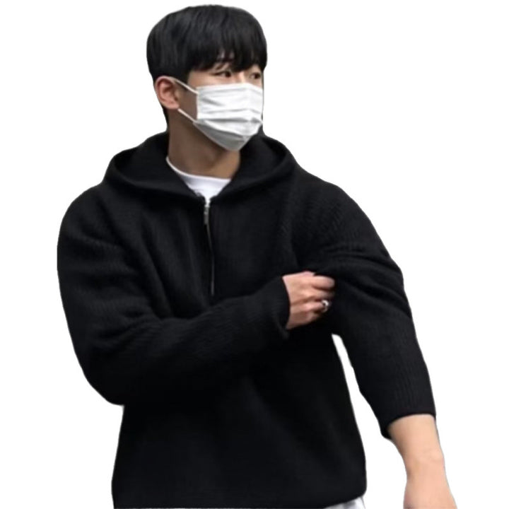 Men's Oversized Knit Half-Zip Hoodie with Ribbed Structure Mune Fashion