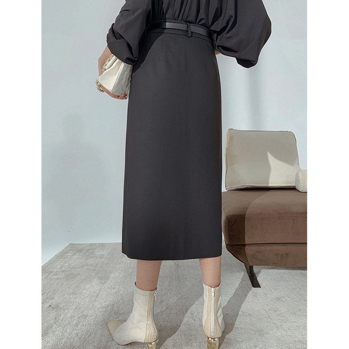 Women Elegant Midi Skirt with Side Slit Mune Fashion