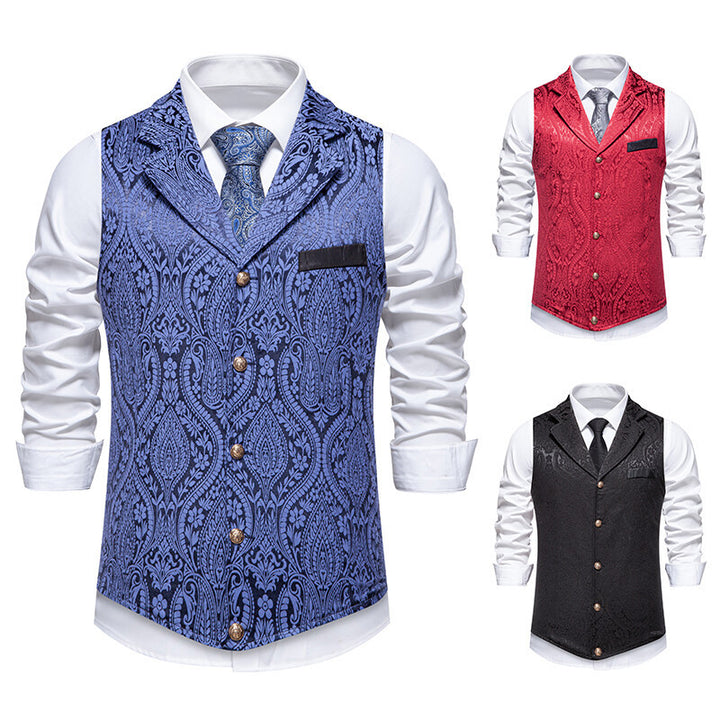 Men's Paisley Jacquard Waistcoat with Shawl Collar, Tailored Fit and Decorative Buttons Mune Fashion