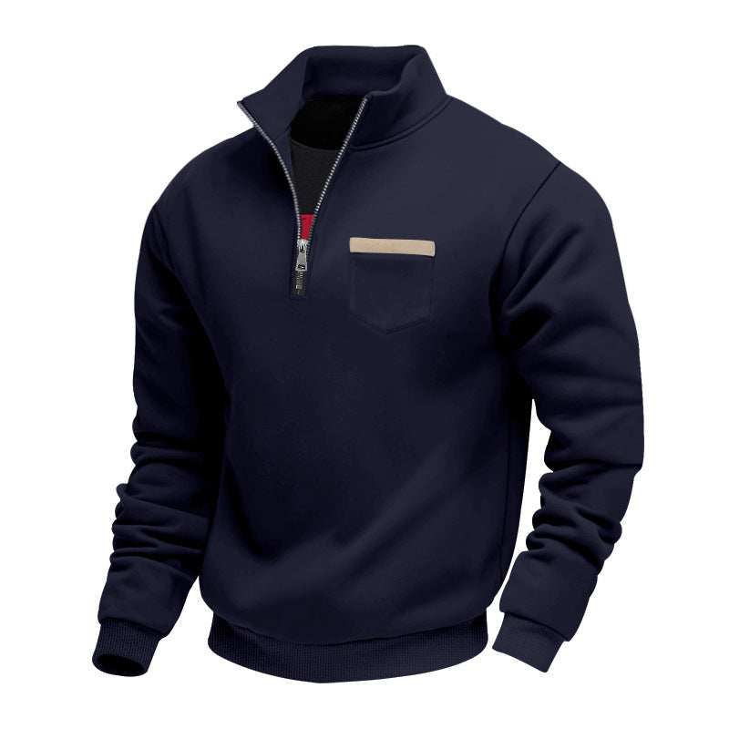 Men's nan sweatshirt with half zipper, stand-up collar, and chest pocket Mune Fashion