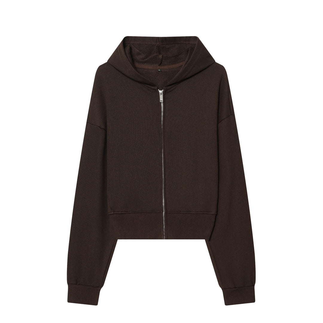 Women 10+ Cropped Hooded Jacket with Full Zip and Dropped Shoulder Mune Fashion