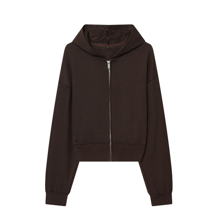 Women 10+ Cropped Hooded Jacket with Full Zip and Dropped Shoulder Mune Fashion