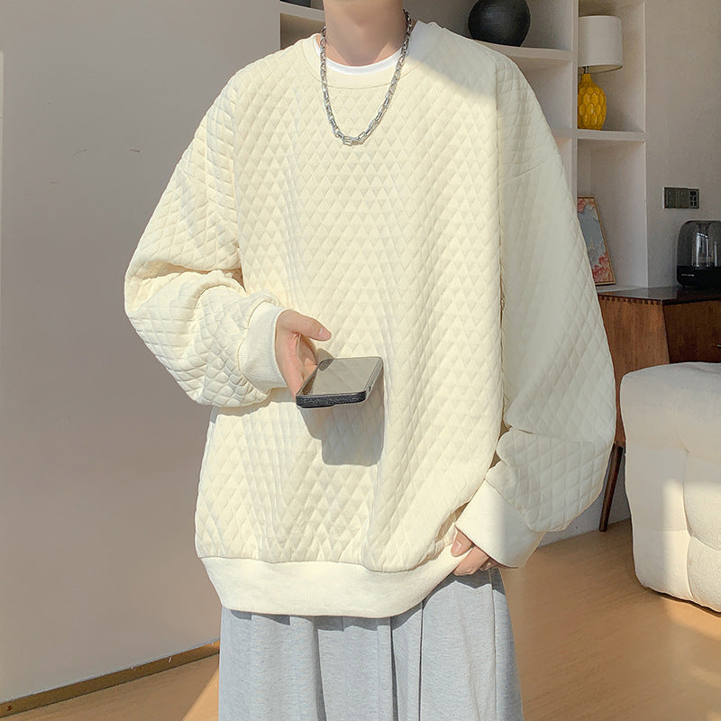 Men's Oversize Quilt Sweatshirt with Diamond Pattern and Ribbed Cuffs Mune Fashion