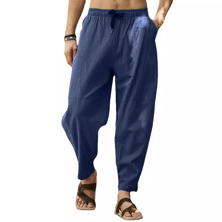 Men's casual linen harem pants with elastic waistband and side pockets Mune Fashion