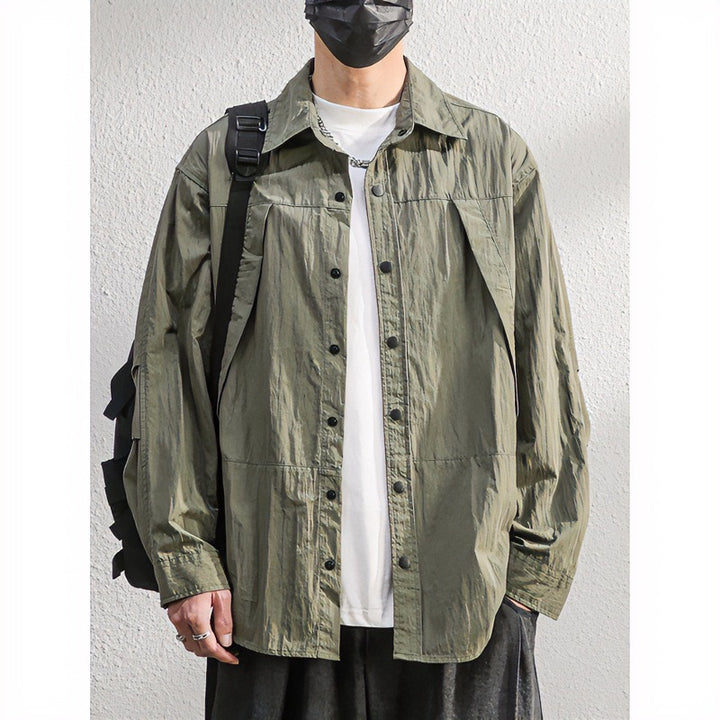 Men's Lightweight Overshirt Shirt Jacket in Relaxed Fit with Press Stud Placket and Pleat Detail Mune Fashion