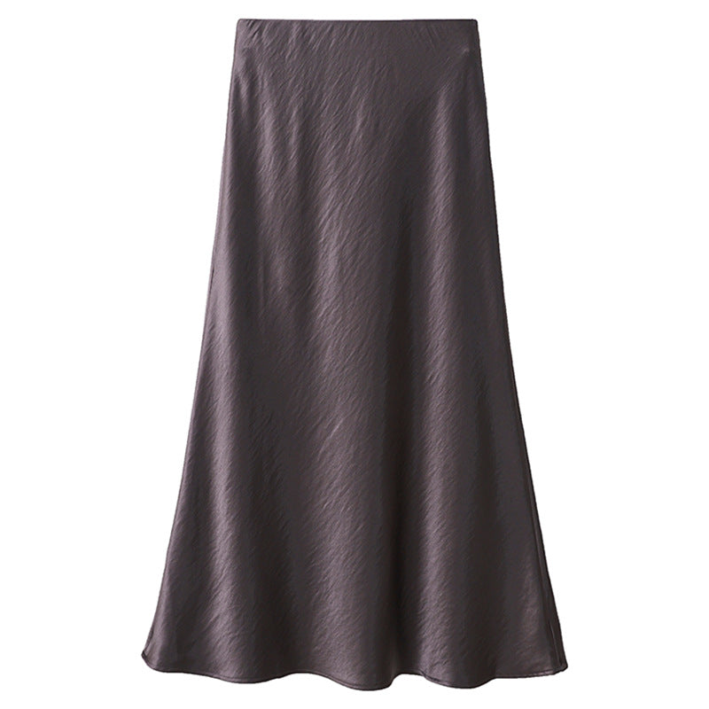 Women's elegant satin midi skirt with A-line and seamless waistband Mune Fashion