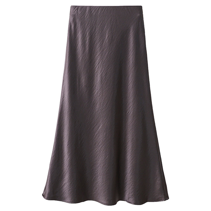 Women's elegant satin midi skirt with A-line and seamless waistband Mune Fashion