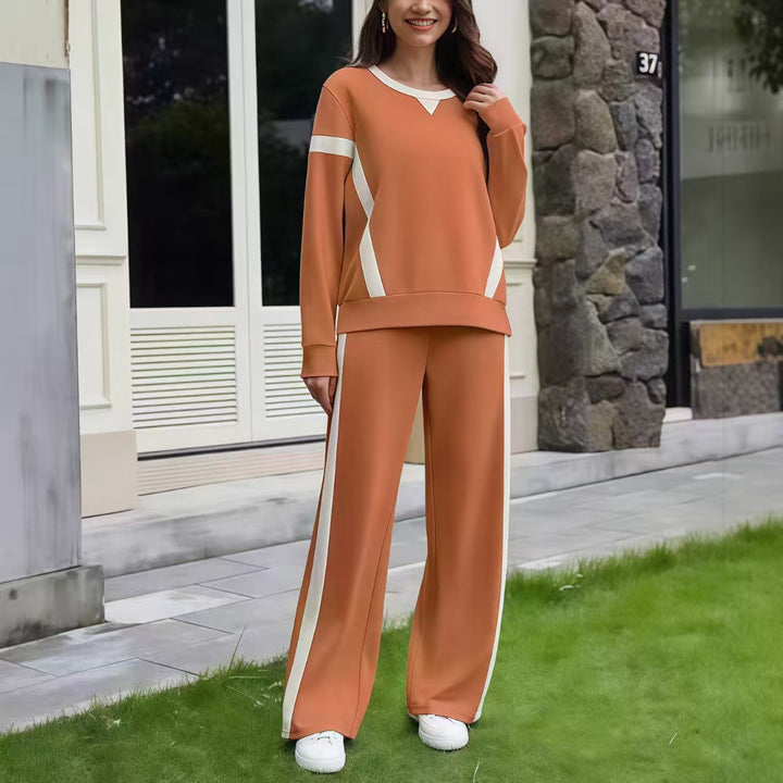 Women’s Lounge Set made of soft jersey with wide leg and contrast stripes Drune