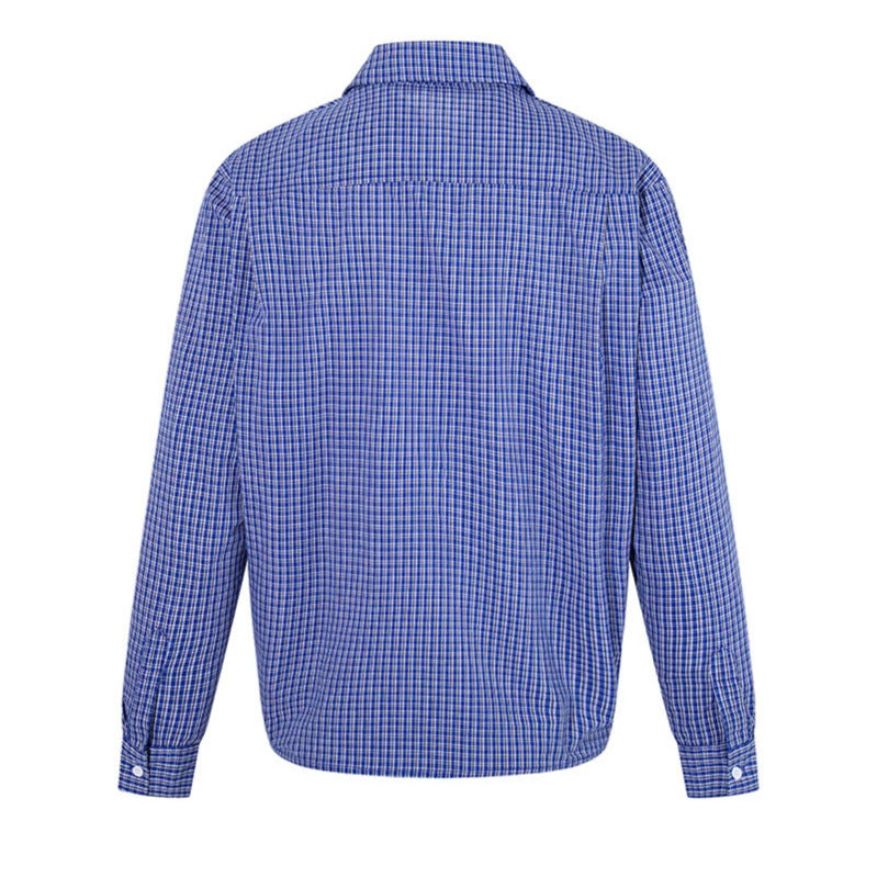 Men's Overshirt Blouson in Check Pattern with Elastic Waistband and Shirt Collar Mune Fashion