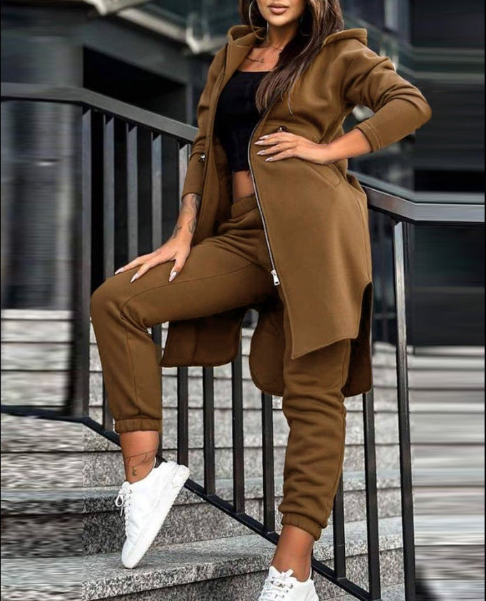 Women's Hooded Coat and High-Waist Jogging Pants Lounge Set Mune Fashion