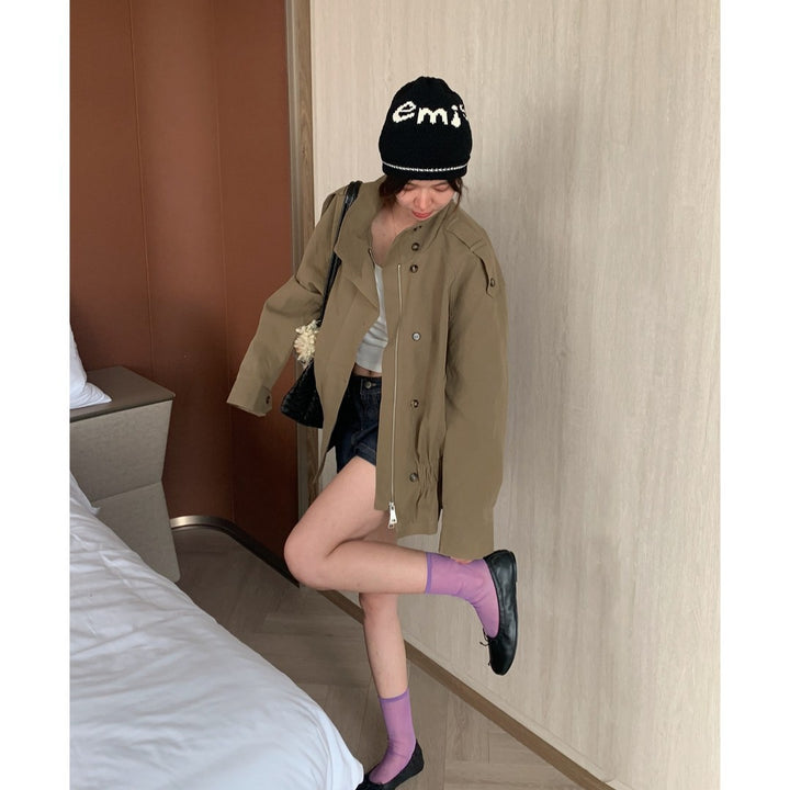 Women's short jacket with drawstring waist, oversized sleeves and concealed zipper Mune Fashion