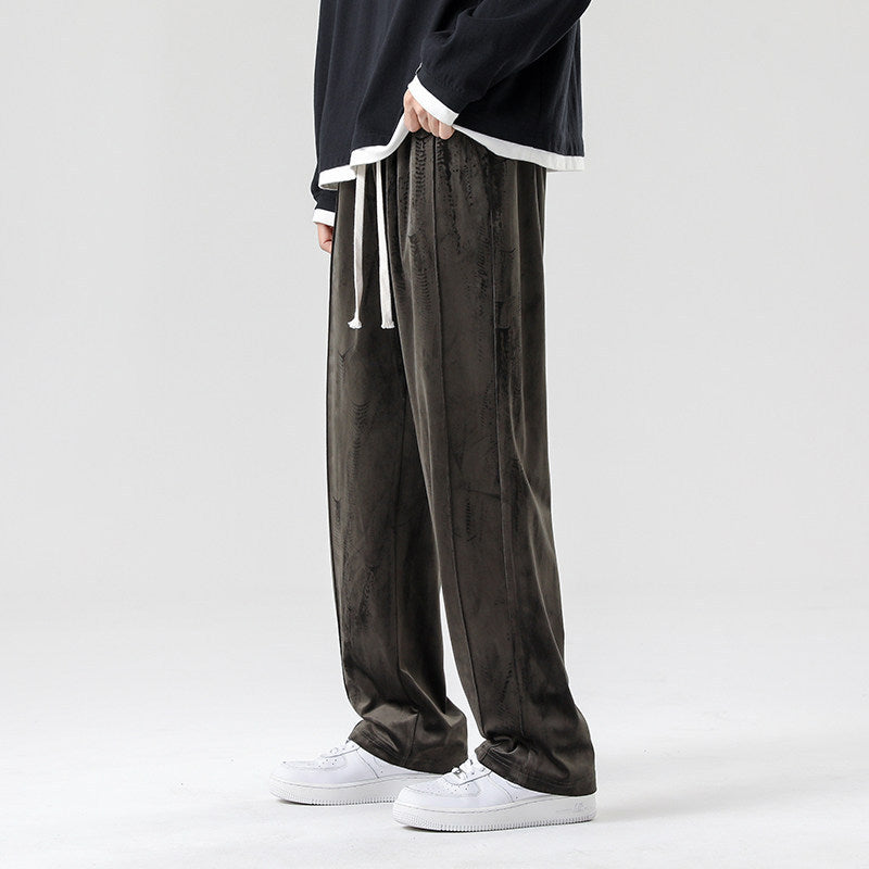Men's Wide Velvet Jogging Pants with Elastic Waistband and Drawstring Mune Fashion