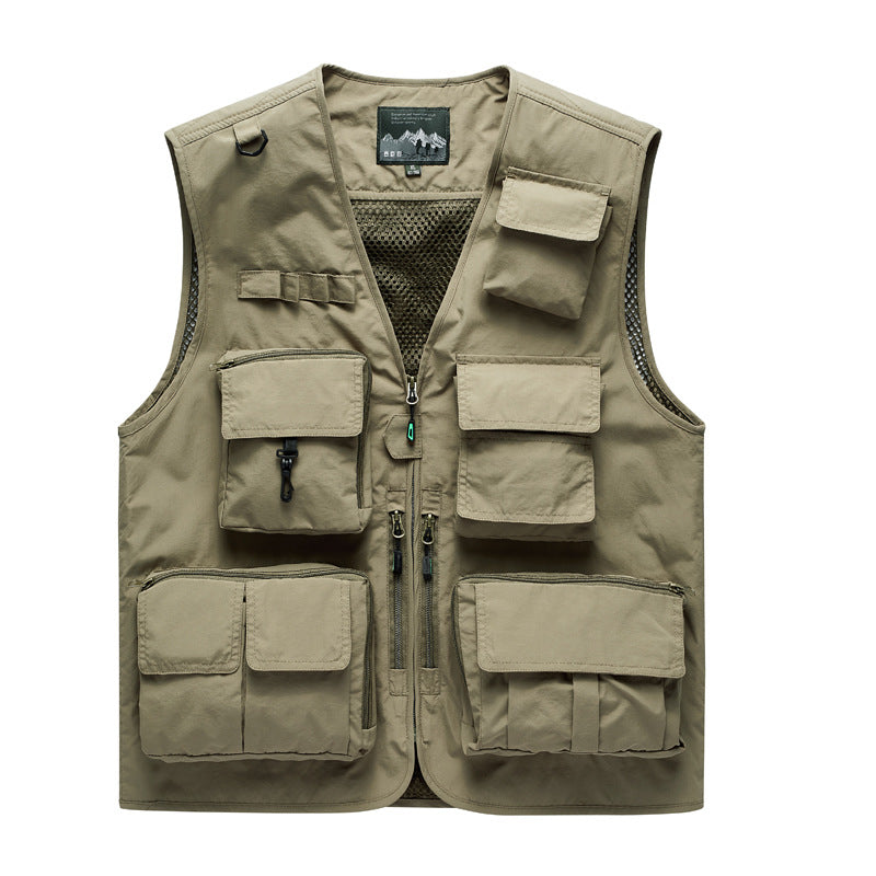 Men's multifunctional outdoor utility vest with mesh back, multiple front pockets and continuous zipper Mune Fashion