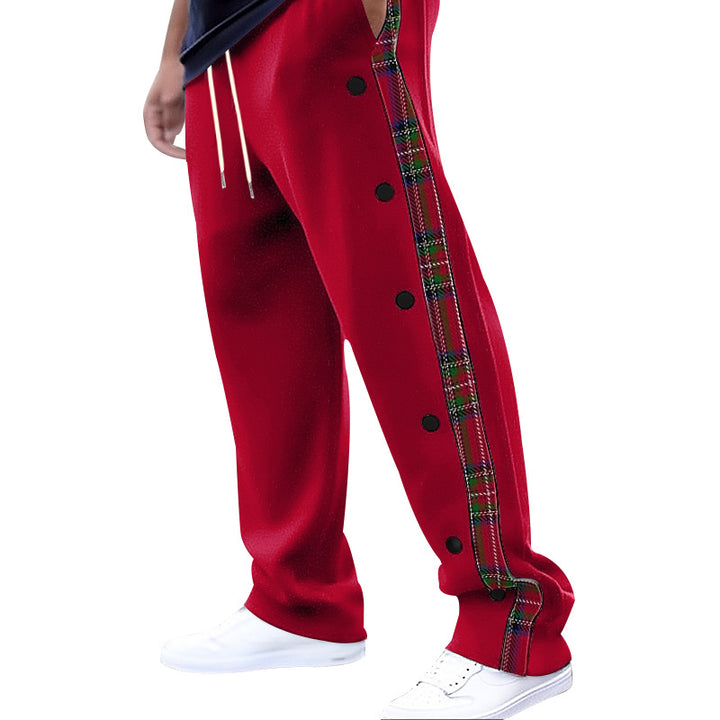 Men's jog pants with removable side panels, check ribbon insert, and hem slit Mune Fashion