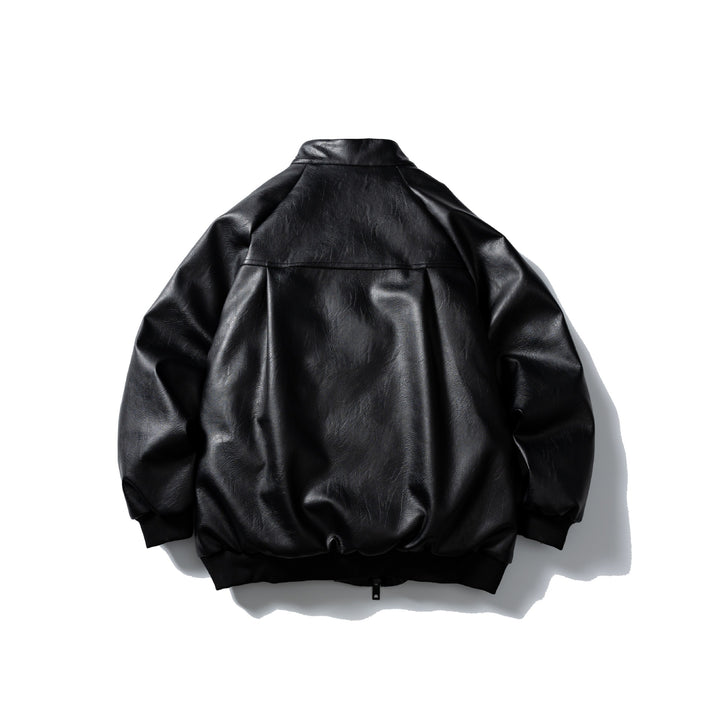 Men's short-cut faux leather bomber with stand-up collar and side pockets Mune Fashion