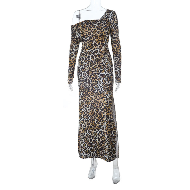 Women's One-Shoulder Maxi Dress with Asymmetrical Neckline, Fitted Bodice and Straight Skirt Mune Fashion