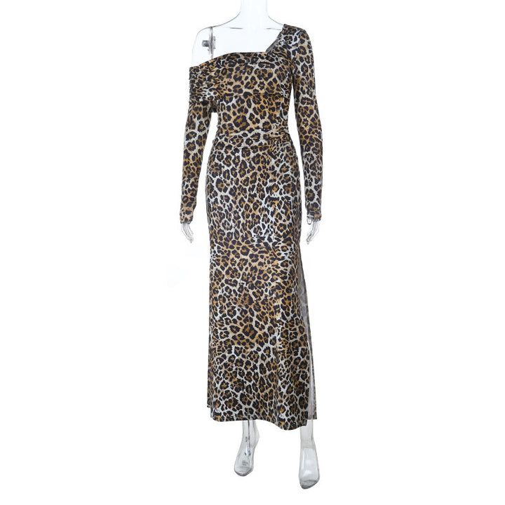 Women's One-Shoulder Maxi Dress with Asymmetrical Neckline, Fitted Bodice and Straight Skirt Mune Fashion