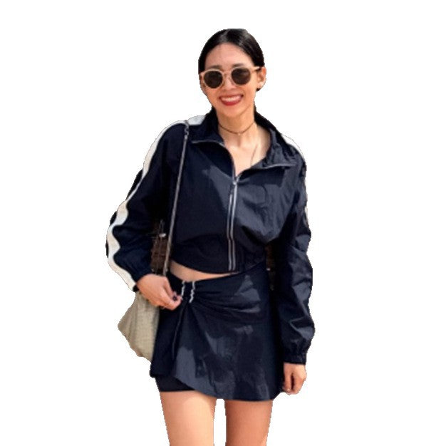 Women Light Hooded Jacket Cropped with Elastic Hem Mune Fashion