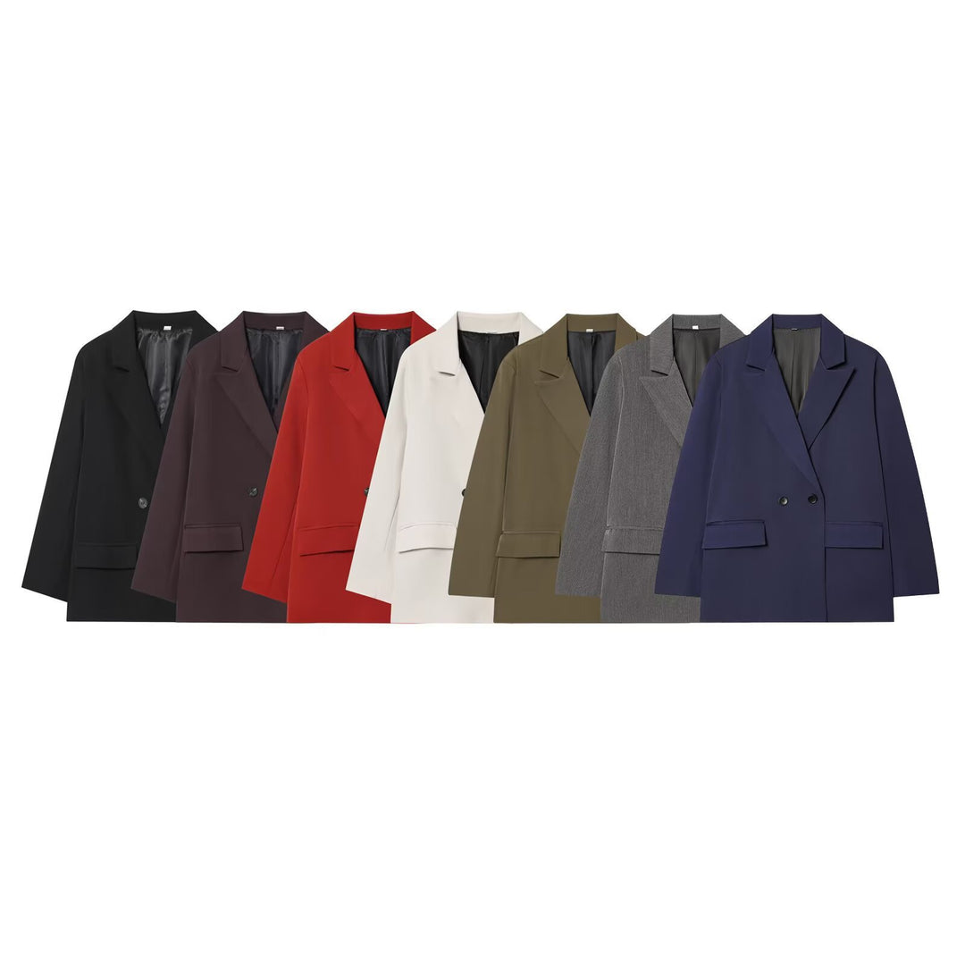 Women's Oversized Double-Breasted Blazer with Flap Pockets Mune Fashion