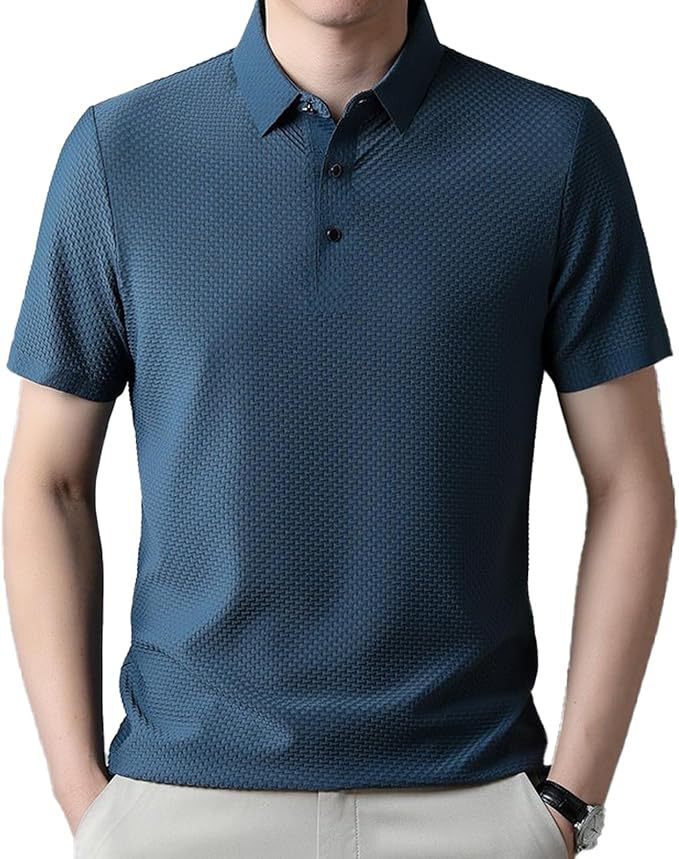 Men's nano microstructure polo shirt with shirt collar, subtle button placket, and breathable jersey Mune Fashion