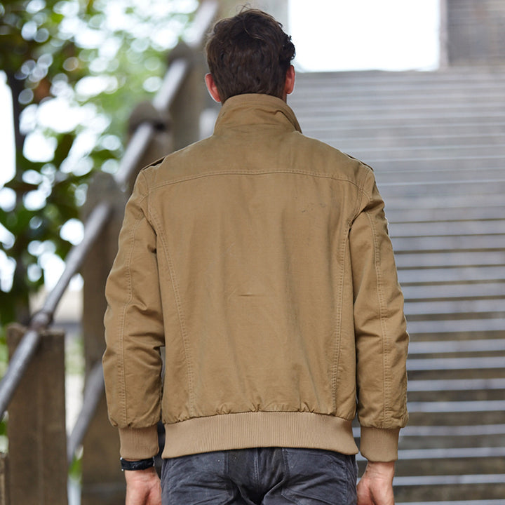 Men's Field Bomber Jacket in Military Canvas with Epaulettes and Multiple Pockets Mune Fashion