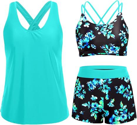 Women's sporty tankini set with floral top and shorts Mune Fashion