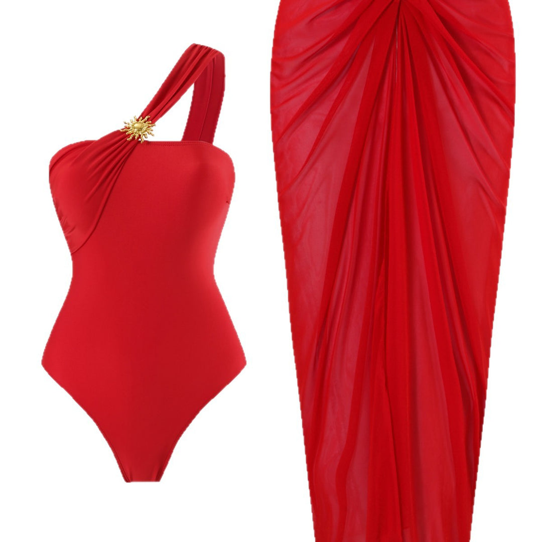 Women's one-sided swimsuit with elegant draping design and matching pareo Mune Fashion