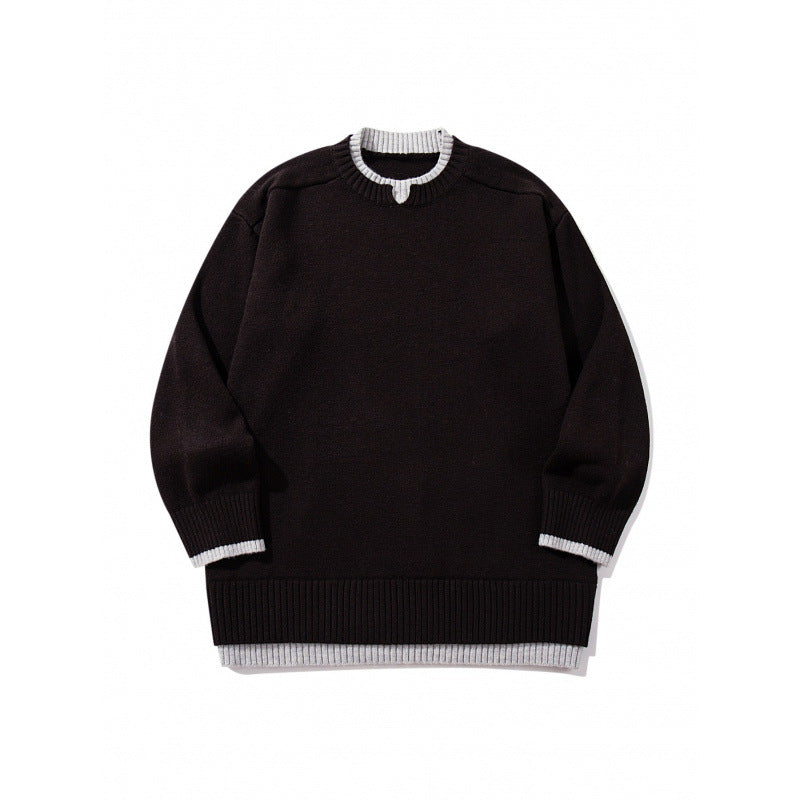Unisex Relaxed-Fit Fine Knit Sweater with Contrast Cuffs and Extended Ribbed Hem Mune Fashion