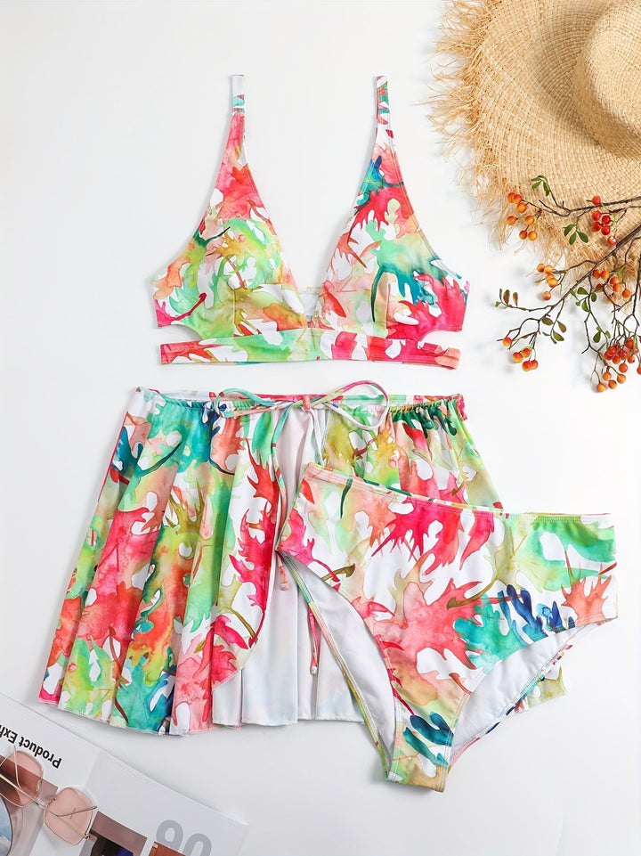 Women's bikini set with flowing skirt and playful print Mune Fashion