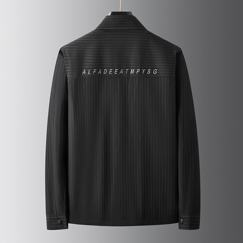 Men's utility transitional jacket in overshirt style with patch pockets and pinstripe texture Mune Fashion