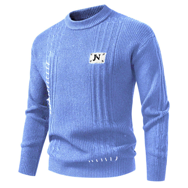 Men's Structured Ribbed Knit Pullover with Decorative Seams and Logo Patch Mune Fashion
