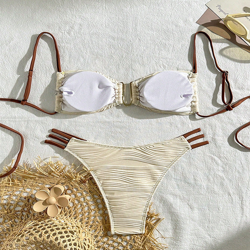 Ladies bandeau bikini with gathering and high leg cuts Mune Fashion