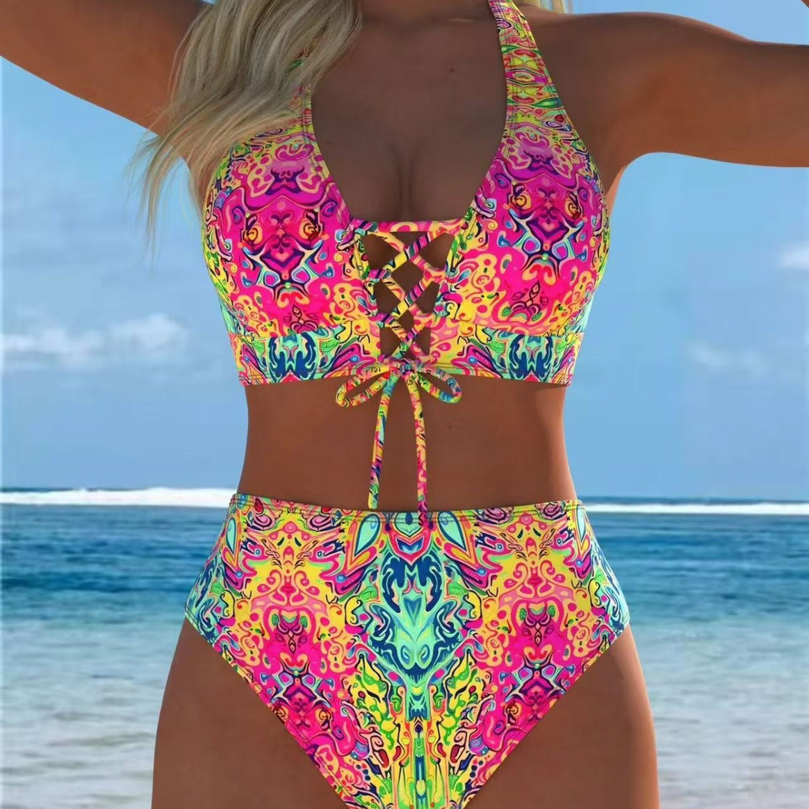 Women High-Cut Bikini with Elegant Lace-Up Detail Mune Fashion