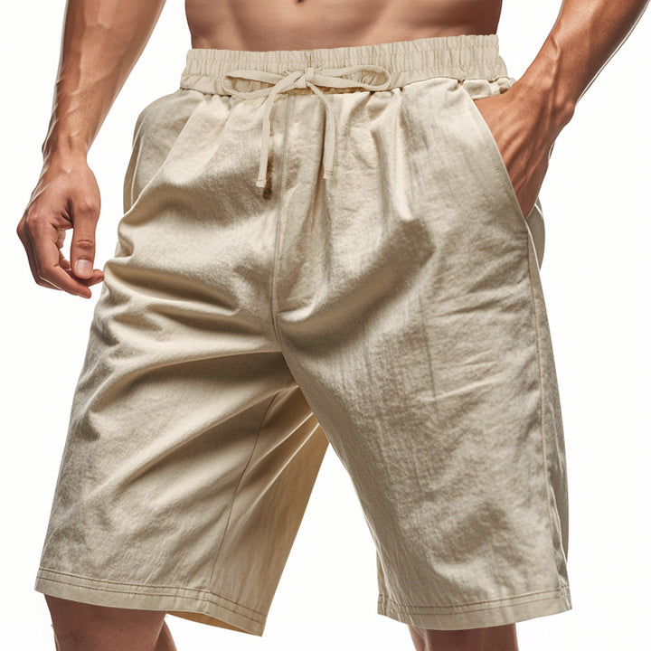 Men's casual bermuda shorts made of cotton blend with elastic waistband, drawstring, and side pockets Mune Fashion