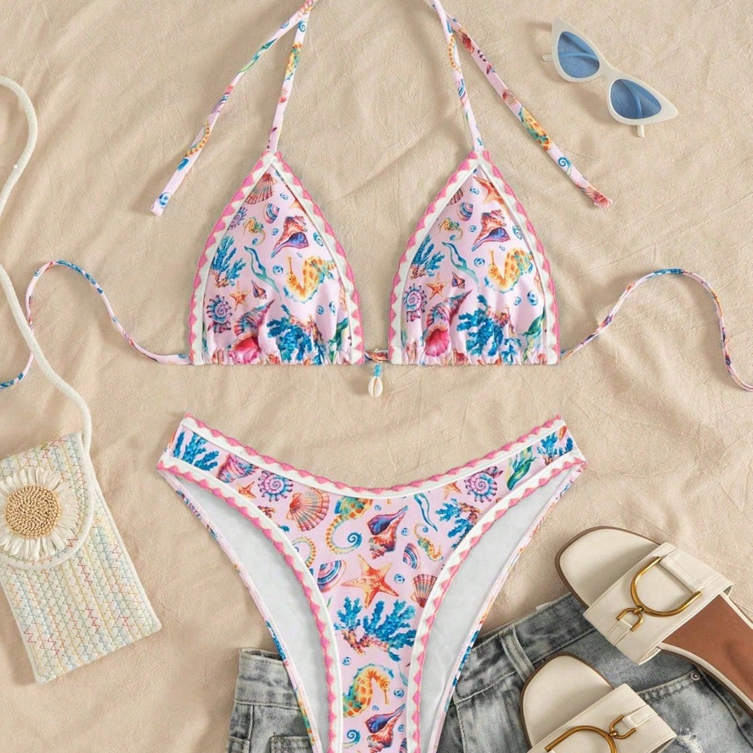 Women Triangle Bikini with Maritime Pattern Mune Fashion