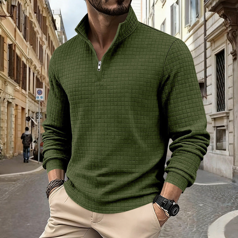 Men's structured half-zip waffle shirt with stand-up collar and breathable wearing comfort Mune Fashion