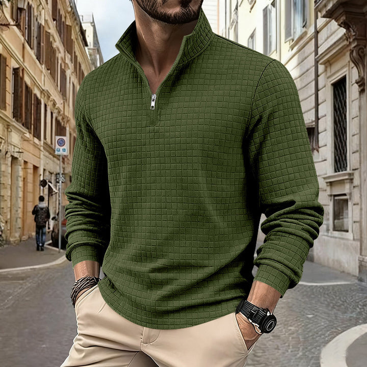 Men's structured half-zip waffle shirt with stand-up collar and breathable wearing comfort Mune Fashion