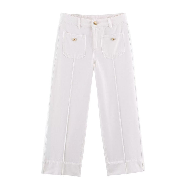 Women's Loose High-Waist Jeans with Attached Front Pockets and Edge Stitching Drune